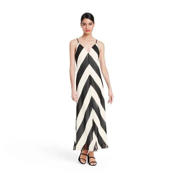 Christopher John Rogers Sleeveless Slip Dress Womens 10 Black White Chevron Y2K - Picture 2 of 16